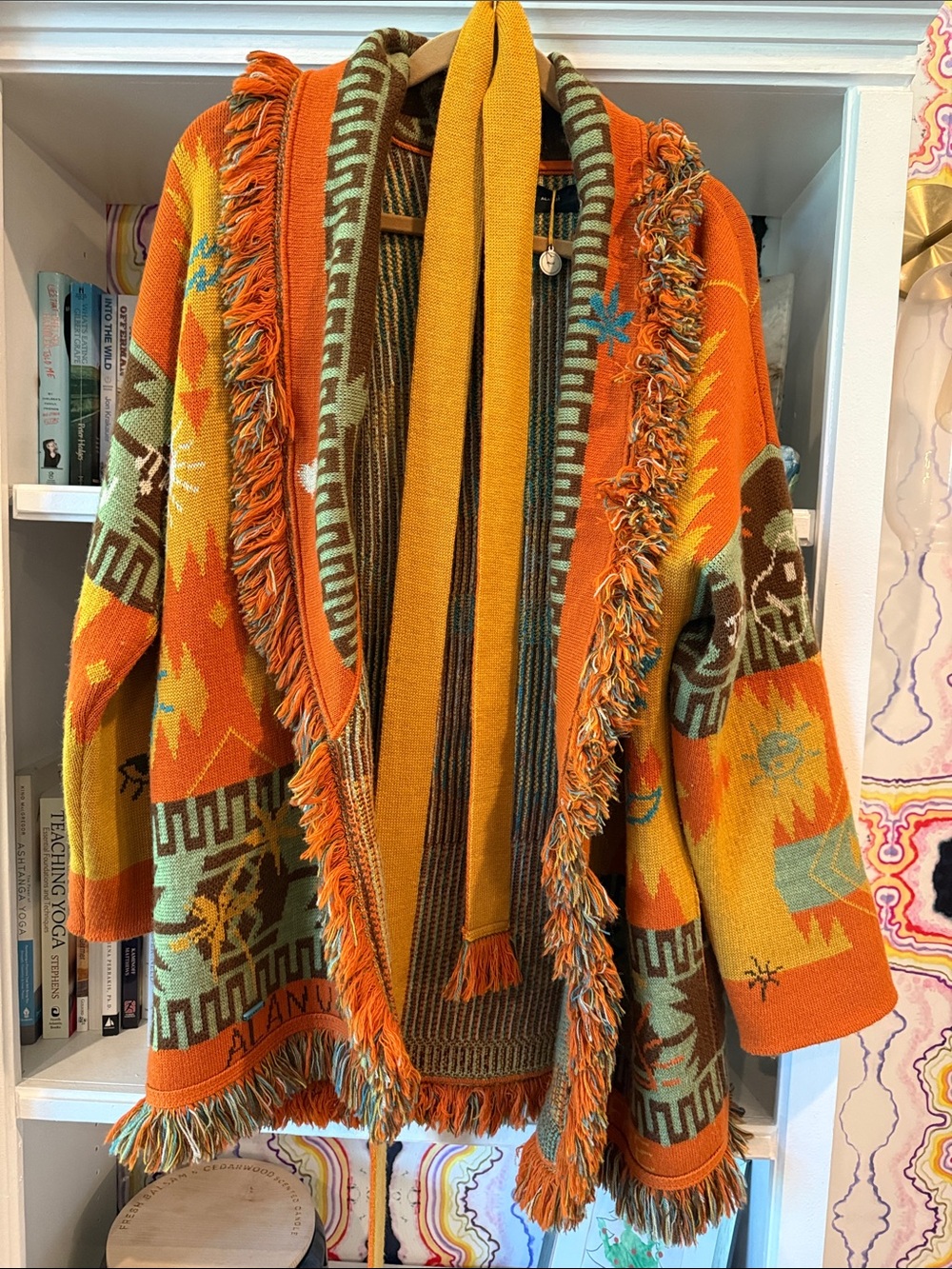 Fringed Southwestern Knit Cape Jacket - Orange Multi